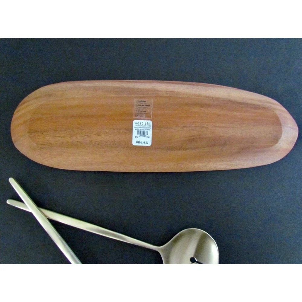 NEW West Elm Sidney Stainless Steel Serving Utensils Gold & Wood Serving Platter
